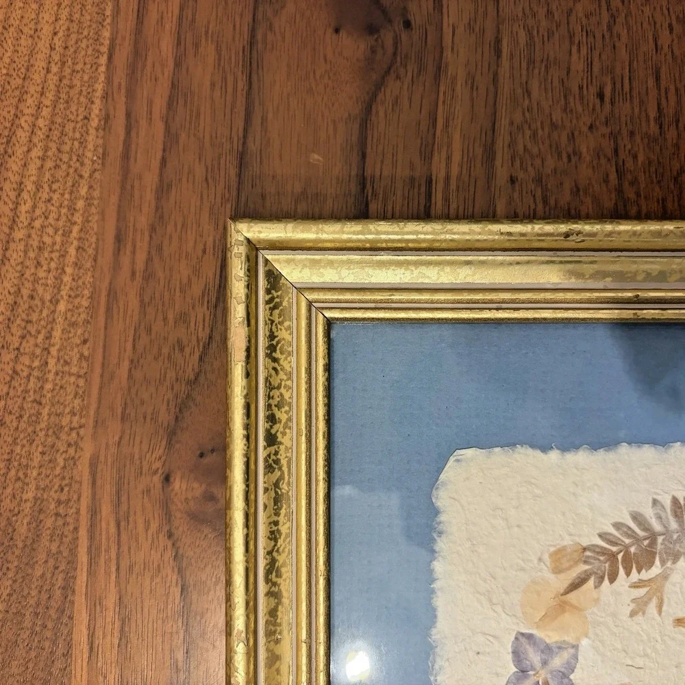 Vintage Pressed Wildflowers Heart Shaped Framed Art Pink Pastel Decor 1999 10x10
